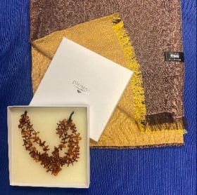 Japanese Silk Scarf & Amber Necklace item