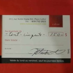 Chèque cadeau et carte cadeau      valeur de $200.00 item