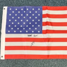 Signed 18x30 American Flag Inscribered "Never Quit" item