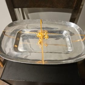 Pewter Rounded Square Serving Bowl Dish item