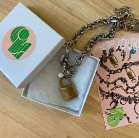 Pearl + LV lock charm necklace item