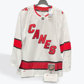 Officially licensed NHL signed Hurricanes jersey and puck item