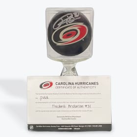 Officially licensed NHL signed Hurricanes jersey and puck item