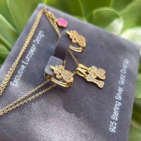 Paw & Bone Necklace & Earrings Set in Yellow Gold- ohhh item