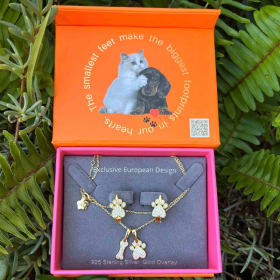 Paw & Bone Necklace & Earrings Set in Yellow Gold- ohhh item