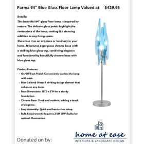 Parma 64" Blue Glass Floor Lamp,Valued at 429.9 item