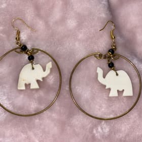 Brass and abalone elephant earring item
