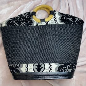 Woven Kenya Hand Bag (black with wooden handle) item
