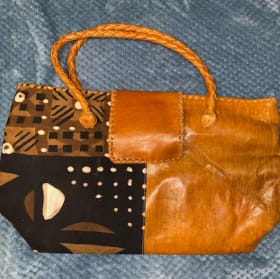 Bogolan and natural tanned leather large handbag item