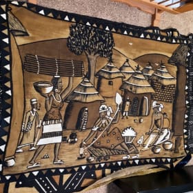 Bogolan of village life on cotton matte item