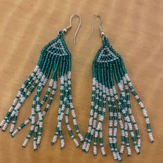 Beaded Earrings - Green/ White item