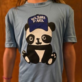 Youth L. Blue Performance T w/ student drawn Panda item