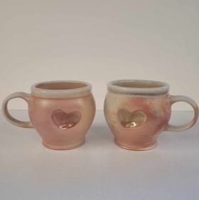 Hand made pastel pink shell imprint heart mug - 2 set item
