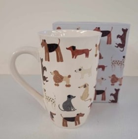 Gift boxed dog themed tall coffee mug item