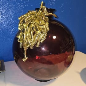 Large Round Ruby Red Glass Vase item