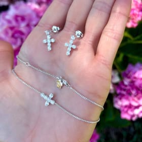 Graceful Cross Necklace & Earrings Set in White Gold item