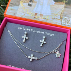Graceful Cross Necklace & Earrings Set in White Gold item