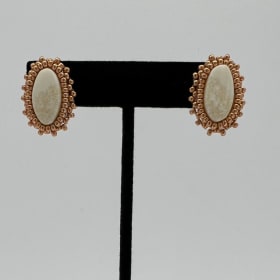 #16 Rose Gold Beaded Trim Oval Ivory Earrings item