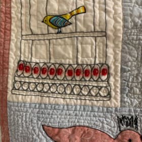 Hand embroidered and beaded lap quilt or wall hanging item