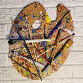 Artist Palette with Paint and Paintbrushes item