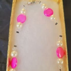 Bright Pink Shell and Bead Necklace item