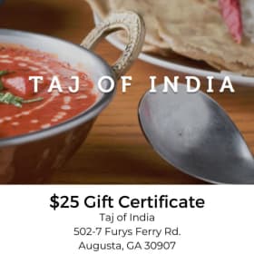 4. $25 Gift Certificate to Taj of India item