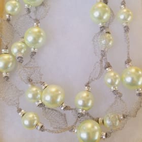 Light Green Bead and Silver Mesh Necklace item