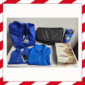 2 Golf Shirts, Tumbler, Lunch Bag, and 4 Packs Golf Balls item