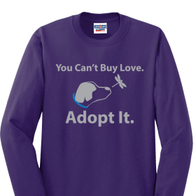 Purple "You Can't Buy Love, Adopt It" item