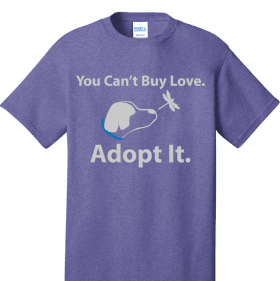 Heather Purple "You Can't Buy Love, Adopt it" item