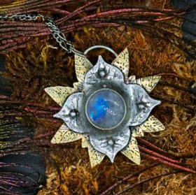 Moonstone, Silver and Brass Necklace item