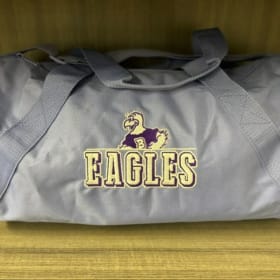 light grey duffel item