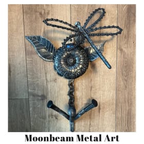 Metal Wall Hanging Dragonfly & Flower 3 hooks -Large item