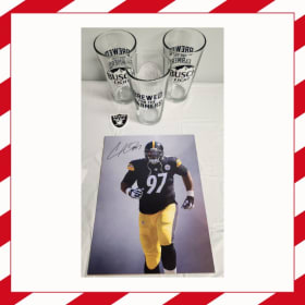 Lithographed Photo of Cameron Heyward & Busch Light Glasses item