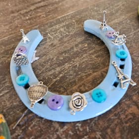 Hand Painted Horse Shoe | Light Blue & Charms item