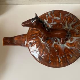 One of a Kind Stoneware Glazed Teapot with Horse Detail item