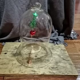 12.5" Cloche Dome with antique weathered rectangular board item