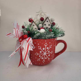 red snowflake mug decor item