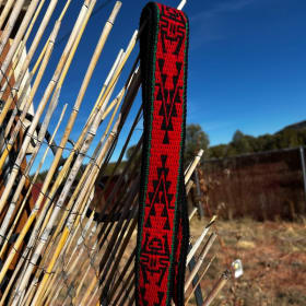 red and black frog design woven belt - Kevin Boone, Zuni item