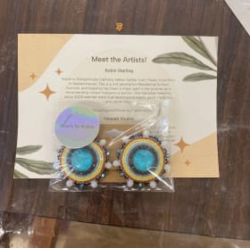 Aqua and yellow round Indigenous earrings item