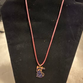 Black Cat Charm Pink Cord Necklace item