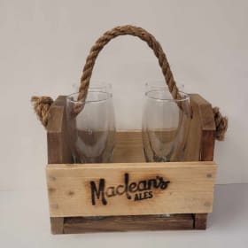 Maclean's Ale wooden basket & four Ale glasses item