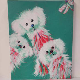 White Floofy Pup Floral painting item