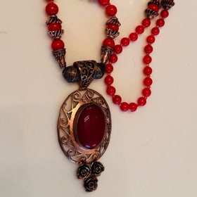 Handmade Red Bead & Copper Metal Accent Jewelry Set item