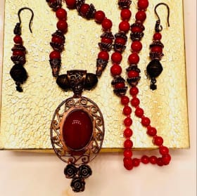 Handmade Red Bead & Copper Metal Accent Jewelry Set item