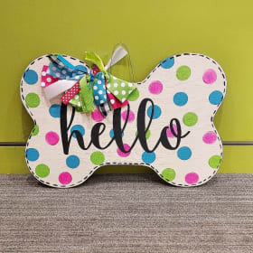 (Items #25) "Hello" Fancy Dog Bone Wood Door Sign item