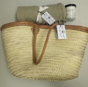 Woven Basket, Hand Woven Throw, & Soy Wax Candle item