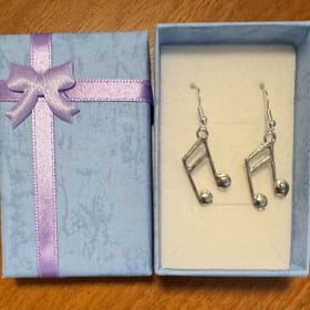 RETAIL: Music Note Dangle Earrings-silver color (Value: $20) item