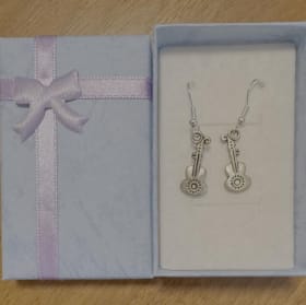 RETAIL| Guitar Dangle Earrings-silver color (Value: $20) item
