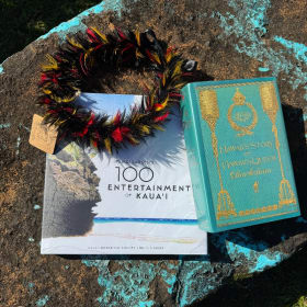 Nohona Kauai-Books and lei hulu item
